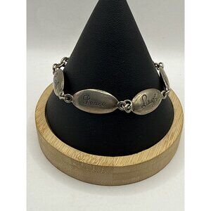 Vintage Silver Tone Inspirational Affirmation Link Bracelet Live Laugh Peace Joy
